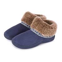 Isotoner Ladies Pillowstep Bootie Slippers with Fur Cuff Navy UK Size 6