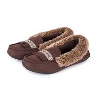 Isotoner Ladies Pillowstep Moccasin Slippers with Fur Cuff Chocolate UK Size 6