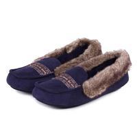 Isotoner Ladies Moccasin Slippers with Fur Cuff Navy UK Size 4