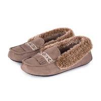 Isotoner Ladies Pillowstep Moccasin Slippers with Fur Cuff Taupe UK Size 7