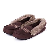 Isotoner Ladies Moccasin Slippers with Fur Cuff Chocolate UK Size 6