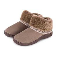 Isotoner Ladies Pillowstep Bootie Slippers with Fur Cuff Taupe UK Size 4