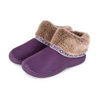 Isotoner Ladies Pillowstep Bootie Slippers with Fur Cuff Purple UK Size 6