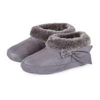 Isotoner Ladies Suedette Bootie with Fur Cuff Slippers Grey UK Size 5