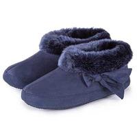 isotoner ladies suedette bootie with fur cuff slippers navy uk size 5