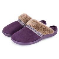 Isotoner Ladies Pillowstep Mule Slippers with Fur Cuff Purple UK Size 7