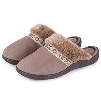 Isotoner Ladies Pillowstep Mule Slippers with Fur Cuff Taupe UK Size 7