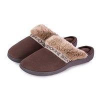 isotoner ladies pillowstep mule slippers with fur cuff chocolate uk si ...