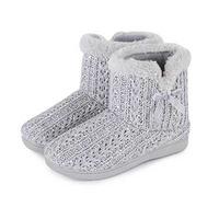 Isotoner Ladies Sparkle Knit Pillowstep Bootie Slippers Grey UK Size 7