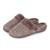 Isotoner Ladies Sparkle Knit Pillowstep Mule Slippers Mink UK Size 7