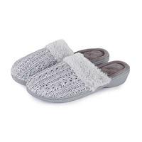 Isotoner Ladies Sparkle Knit Pillowstep Mule Slippers Grey UK Size 7