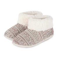 Isotoner Knitted Pillowstep Bootie Slippers Beige/Pink UK Size 7