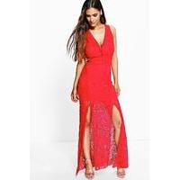 Isla Lace V-Neck Maxi Dress - red