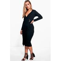 Isabel Rib Wrap D Ring Midi Dress - black