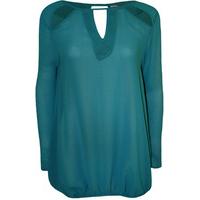 isis chiffon sheer long sleeve cut out top teal