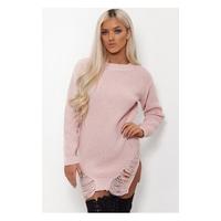 Isa Pink Ripped Hem Oversized Jumper