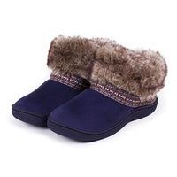 Isotoner Ladies Woodland Boot Slippers With Fur Cuff Navy UK Size 7