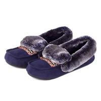 isotoner Pillowstep Moccasin with Fur Cuff Slippers Navy UK Size 5