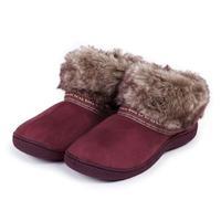 Isotoner Ladies Woodland Boot Slippers With Fur Cuff Henna UK Size 4