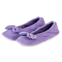 isotoner Ladies Velour Big Bow Ballerina Slippers Lilac Small (UK 3-4)