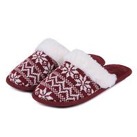 Isotoner Ladies Fair Isle Mule Slippers Burgundy UK Size 6