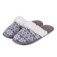 Isotoner Ladies Fair Isle Mule Slippers Grey UK Size 6