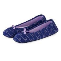 Isotoner Ladies Heart Patten Ballet Slipper Navy / Lilac UK Size 5