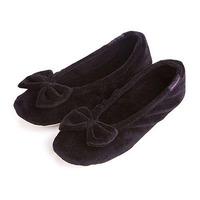 isotoner Ladies Velour Big Bow Ballerina Slippers Black Small (UK 3-4)