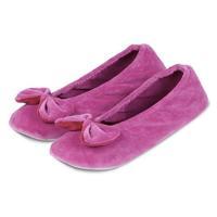 isotoner Ladies Velour Big Bow Ballerina Slippers Grape Small (UK 3-4)