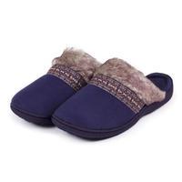 Isotoner Ladies Woodland Mule Slippers With Fur Cuff Navy UK Size 6