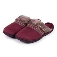 Isotoner Ladies Woodland Mule Slippers With Fur Cuff Henna UK Size 4