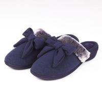 isotoner Knit Pillowstep Mule With Fur Cuff Slippers Navy UK Size 6