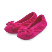 isotoner ladies velour big bow ballerina slippers pink small uk 3 4