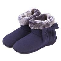 isotoner Knit Pillowstep Boot Slippers With Fur Cuff Navy UK Size 7