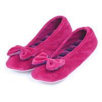 isotoner Ladies Velour Big Bow Ballerina Slippers Cherry with Stripe Small (UK 3-4)