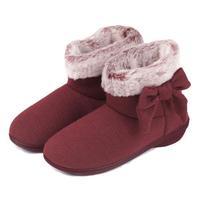 isotoner Knit Pillowstep Boot Slippers With Fur Cuff Burgundy UK Size 5