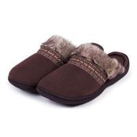 Isotoner Ladies Woodland Mule Slippers With Fur Cuff Chocolate UK Size 7