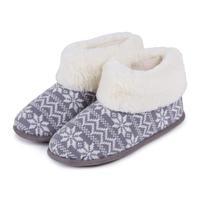 Isotoner Ladies Fair Isle Boot Slippers Grey UK Size 5