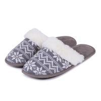 Isotoner Ladies Fair Isle Mule Slippers Grey UK Size 5