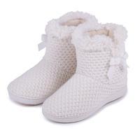 Isotoner Ladies Lurex Knit Boot Slippers Cream UK Size 4