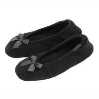 isotoner Ladies Terry Ballerina Slippers Black XL (UK 7-8)