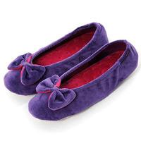 isotoner Ladies Velour Big Bow Ballerina Slippers Purple XL (UK 7-8)