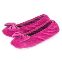 isotoner Ladies Velour Big Bow Ballerina Slippers Sangria XL (UK 7-8)