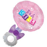 its a girl baby rattle foil balloon