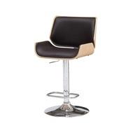 Italy Bar Stool In Brown Faux Leather With Oak And Chrome Base