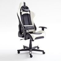 Italy Office Chair In Black And White Faux Leather With Castors