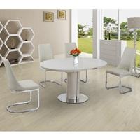 Italia Glass Extendable Dining Set Cream Gloss And 4 Roxy Chairs