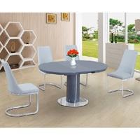Italia Glass Extendable Dining Set Grey Gloss With 4 Roxy Chairs