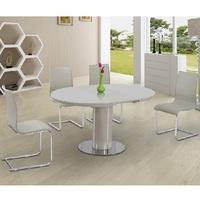 Italia Glass Extendable Dining Table In Cream Gloss And 4 Chairs