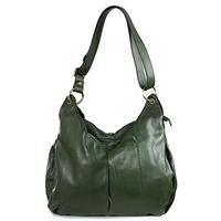 Italian Shoulder Bag - Soft leather - large (38 x 37 x 9 cm), Colour:Green (Dark Green)